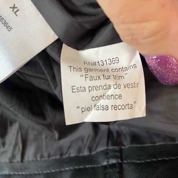 Rampage Black Faux Leather Moto Jacket with Removable Red Fur Collar - Picture 9 of 10